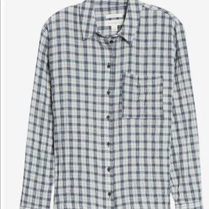 NWT Nordstrom Cotton Plaid Boyfriend in Blue&Ivory